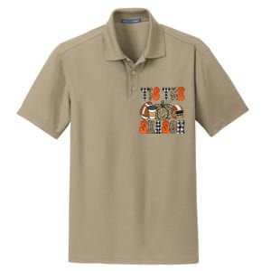 Tis The Season Pumpkin Leaf Latte Fall Thanksgiving Football Dry Zone Grid Polo