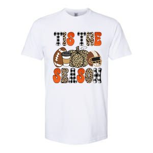 Tis The Season Pumpkin Leaf Latte Fall Thanksgiving Football Softstyle CVC T-Shirt