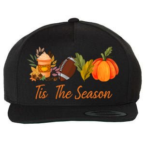 Tis The Season Pumpkin Leaf Latte Fall Thanksgiving Football Gift Wool Snapback Cap