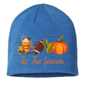 Tis The Season Pumpkin Leaf Latte Fall Thanksgiving Football Gift Sustainable Beanie