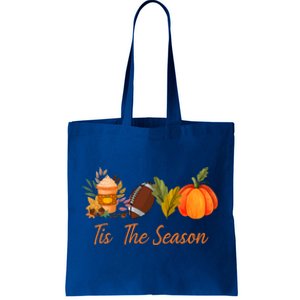 Tis The Season Pumpkin Leaf Latte Fall Thanksgiving Football Gift Tote Bag