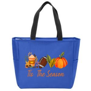 Tis The Season Pumpkin Leaf Latte Fall Thanksgiving Football Gift Zip Tote Bag