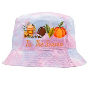 Tis The Season Pumpkin Leaf Latte Fall Thanksgiving Football Gift Tie-Dyed Bucket Hat