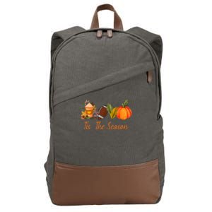 Tis The Season Pumpkin Leaf Latte Fall Thanksgiving Football Gift Cotton Canvas Backpack