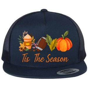 Tis The Season Pumpkin Leaf Latte Fall Thanksgiving Football Gift Flat Bill Trucker Hat