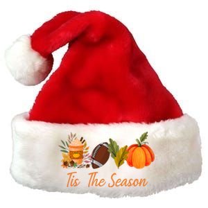 Tis The Season Pumpkin Leaf Latte Fall Thanksgiving Football Gift Premium Christmas Santa Hat