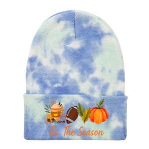 Tis The Season Pumpkin Leaf Latte Fall Thanksgiving Football Gift Tie Dye 12in Knit Beanie