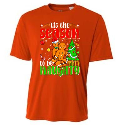 Tis The Season To Be Naughty Christmas Gingerbread Couple Funny Gift Cooling Performance Crew T-Shirt