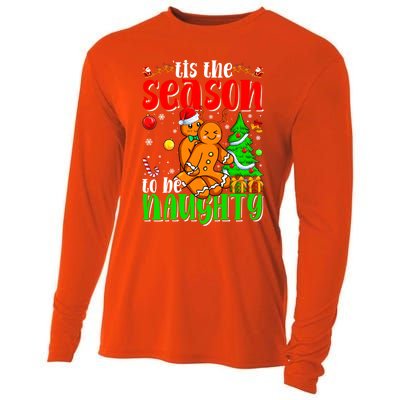 Tis The Season To Be Naughty Christmas Gingerbread Couple Funny Gift Cooling Performance Long Sleeve Crew