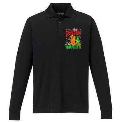 Tis The Season To Be Naughty Christmas Gingerbread Couple Funny Gift Performance Long Sleeve Polo