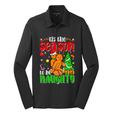 Tis The Season To Be Naughty Christmas Gingerbread Couple Funny Gift Silk Touch Performance Long Sleeve Polo