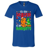 Tis The Season To Be Naughty Christmas Gingerbread Couple Funny Gift V-Neck T-Shirt