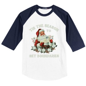 Tis The Season To Set Boundaries Mental Health Santa Quote Baseball Sleeve Shirt