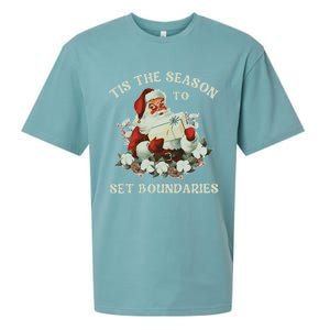 Tis The Season To Set Boundaries Mental Health Santa Quote Sueded Cloud Jersey T-Shirt