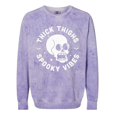 Thick Thighs Spooky Vibes Funny Halloween Skull Workout Gym Colorblast Crewneck Sweatshirt