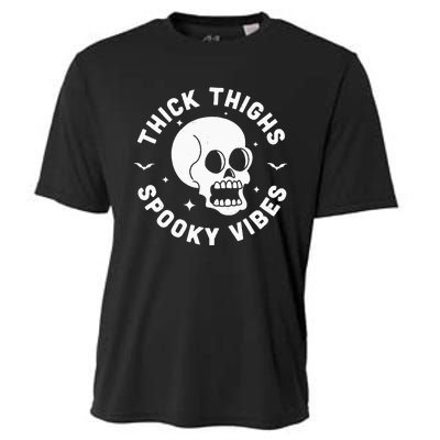 Thick Thighs Spooky Vibes Funny Halloween Skull Workout Gym Cooling Performance Crew T-Shirt