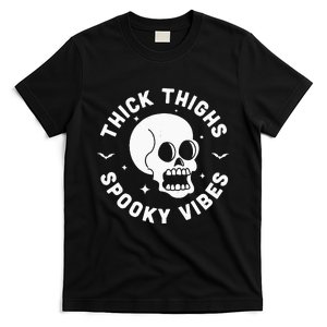 Thick Thighs Spooky Vibes Funny Halloween Skull Workout Gym T-Shirt