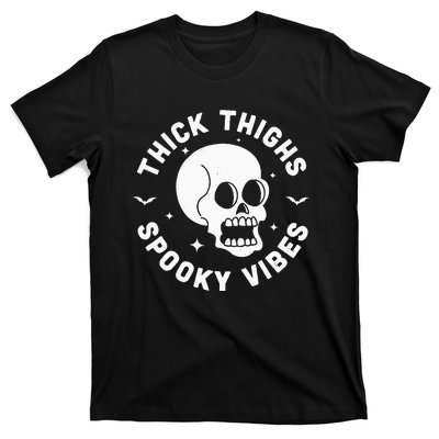 Thick Thighs Spooky Vibes Funny Halloween Skull Workout Gym T-Shirt