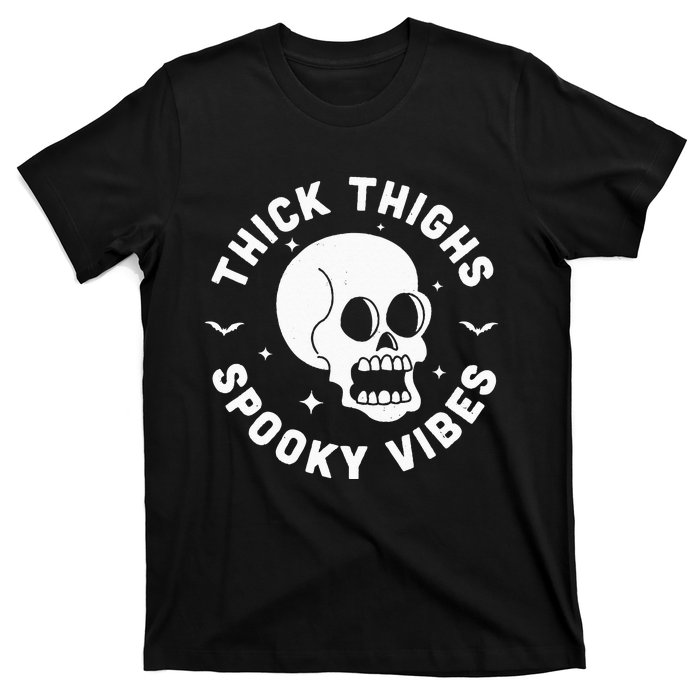 Thick Thighs Spooky Vibes Funny Halloween Skull Workout Gym T-Shirt