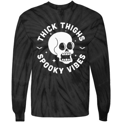 Thick Thighs Spooky Vibes Funny Halloween Skull Workout Gym Tie-Dye Long Sleeve Shirt