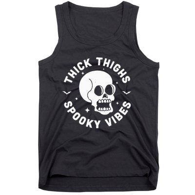 Thick Thighs Spooky Vibes Funny Halloween Skull Workout Gym Tank Top