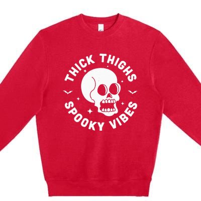 Thick Thighs Spooky Vibes Funny Halloween Skull Workout Gym Premium Crewneck Sweatshirt