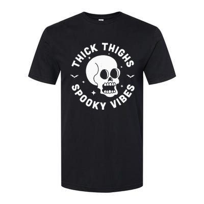 Thick Thighs Spooky Vibes Funny Halloween Skull Workout Gym Softstyle CVC T-Shirt