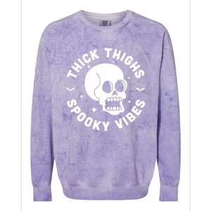 Thick Thighs Spooky Vibes Funny Halloween Skull Workout Gym Colorblast Crewneck Sweatshirt