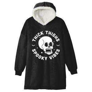 Thick Thighs Spooky Vibes Funny Halloween Skull Workout Gym Hooded Wearable Blanket