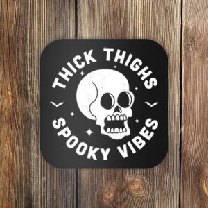 Thick Thighs Spooky Vibes Funny Halloween Skull Workout Gym Coaster