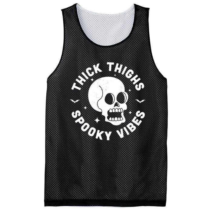 Thick Thighs Spooky Vibes Funny Halloween Skull Workout Gym Mesh Reversible Basketball Jersey Tank