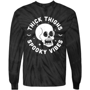 Thick Thighs Spooky Vibes Funny Halloween Skull Workout Gym Tie-Dye Long Sleeve Shirt