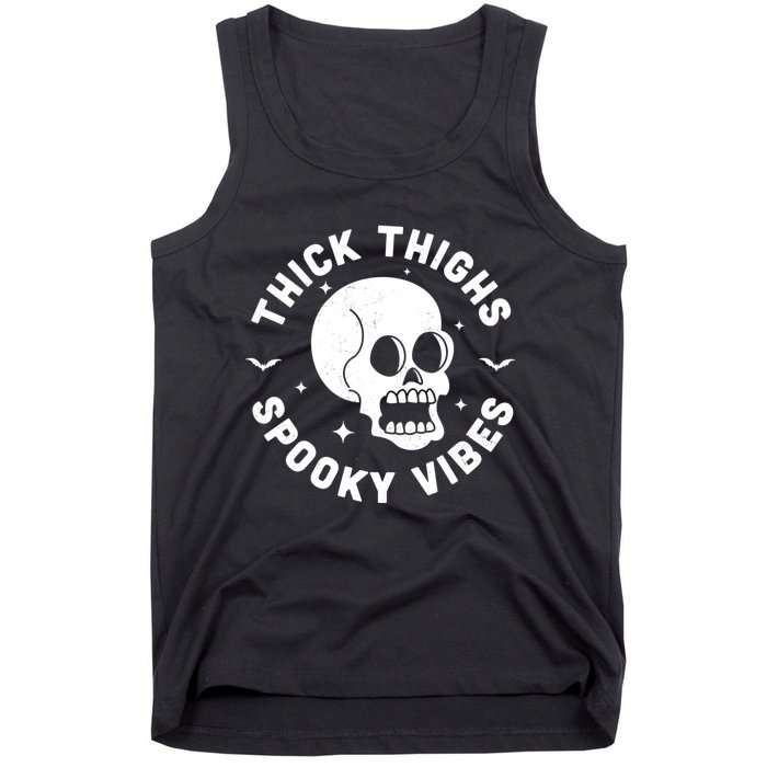 Thick Thighs Spooky Vibes Funny Halloween Skull Workout Gym Tank Top