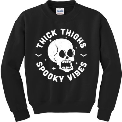 Thick Thighs Spooky Vibes Funny Halloween Skull Workout Gym Kids Sweatshirt