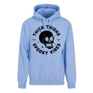 Thick Thighs Spooky Vibes Funny Halloween Skull Workout Gym Unisex Surf Hoodie