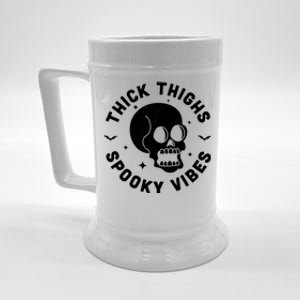 Thick Thighs Spooky Vibes Funny Halloween Skull Workout Gym Beer Stein