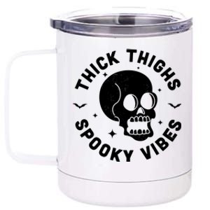 Thick Thighs Spooky Vibes Funny Halloween Skull Workout Gym 12 oz Stainless Steel Tumbler Cup