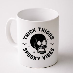 Thick Thighs Spooky Vibes Funny Halloween Skull Workout Gym Coffee Mug