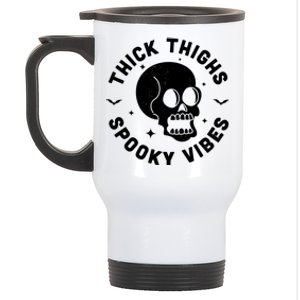 Thick Thighs Spooky Vibes Funny Halloween Skull Workout Gym Stainless Steel Travel Mug