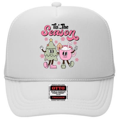 Tis The Season Christmas Jolly Cute Cozy High Crown Mesh Back Trucker Hat