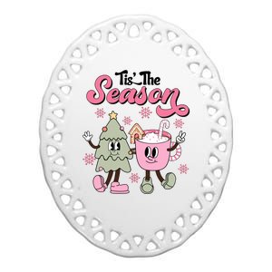 Tis The Season Christmas Jolly Cute Cozy Ceramic Oval Ornament