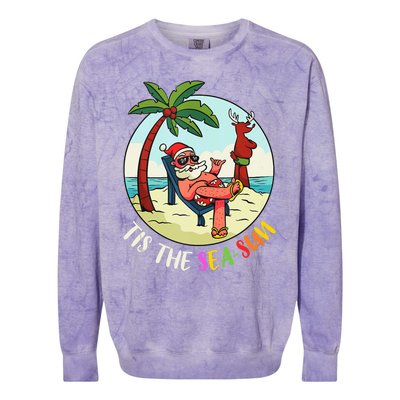 Tis The Sea Sun Funny Santa Beach Summer Christmas In July Colorblast Crewneck Sweatshirt