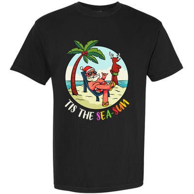 Tis The Sea Sun Funny Santa Beach Summer Christmas In July Garment-Dyed Heavyweight T-Shirt