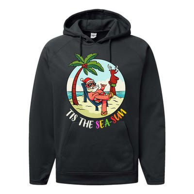 Tis The Sea Sun Funny Santa Beach Summer Christmas In July Performance Fleece Hoodie