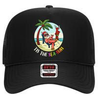 Tis The Sea Sun Funny Santa Beach Summer Christmas In July High Crown Mesh Back Trucker Hat