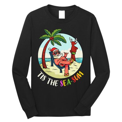 Tis The Sea Sun Funny Santa Beach Summer Christmas In July Long Sleeve Shirt