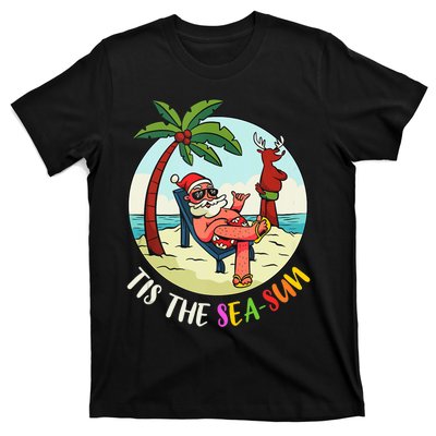 Tis The Sea Sun Funny Santa Beach Summer Christmas In July T-Shirt