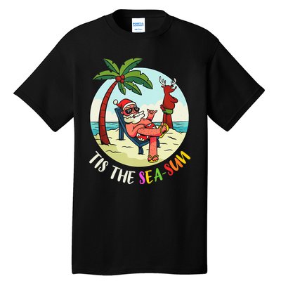 Tis The Sea Sun Funny Santa Beach Summer Christmas In July Tall T-Shirt