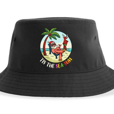 Tis The Sea Sun Funny Santa Beach Summer Christmas In July Sustainable Bucket Hat