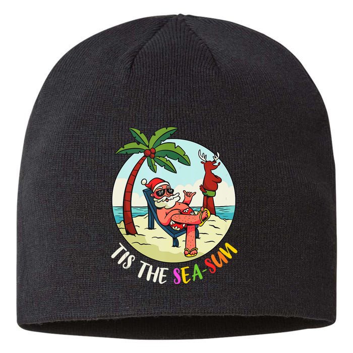 Tis The Sea Sun Funny Santa Beach Summer Christmas In July Sustainable Beanie